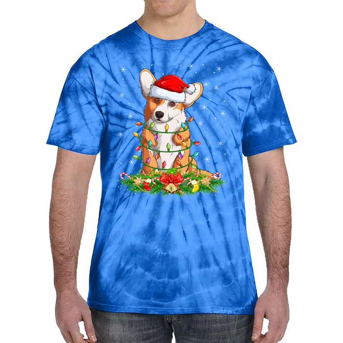 Corgi Dog Lover Lighting Xmas Santa Corgi Christmas Funny Gift Tie-Dye T-Shirt