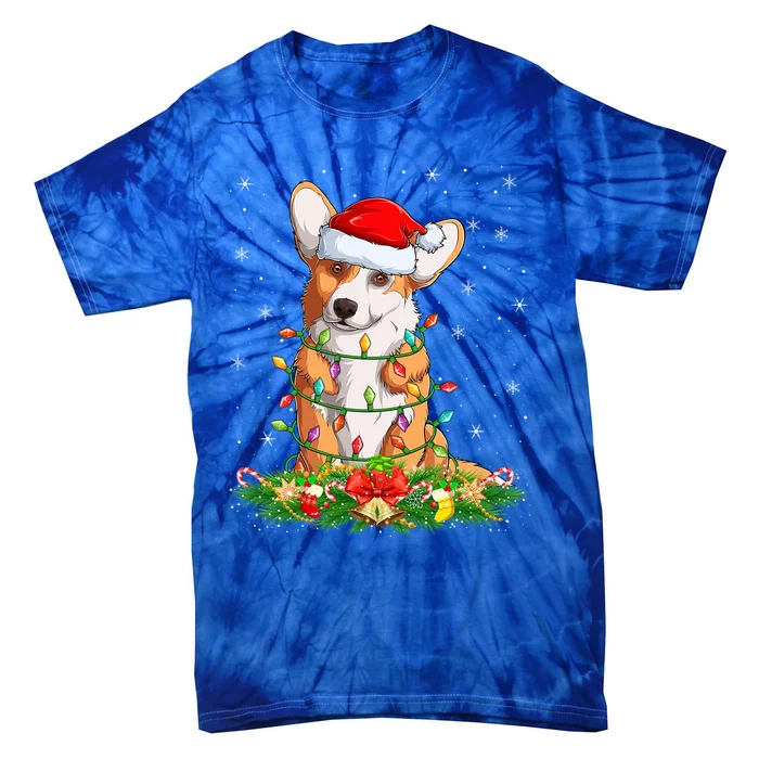 Corgi Dog Lover Lighting Xmas Santa Corgi Christmas Funny Gift Tie-Dye T-Shirt