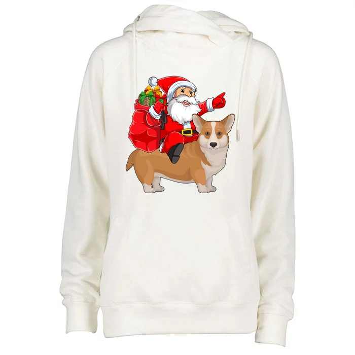 Corgi Dog Lover Santa Riding Corgi Christmas Gift Womens Funnel Neck Pullover Hood