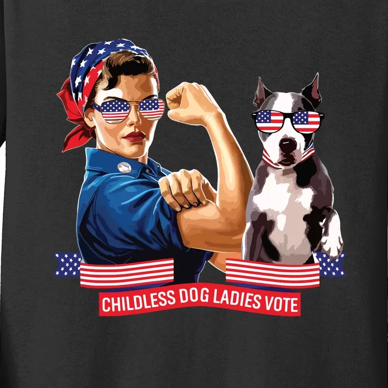 Childless Dog Lady Is Voting Kamala Election Usa 2024 Kids Long Sleeve Shirt