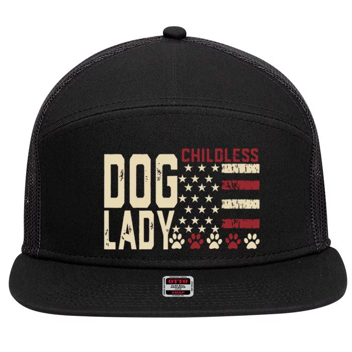 Childless Dog Lady Vote 2024 Us Flag Democratic President 7 Panel Mesh Trucker Snapback Hat