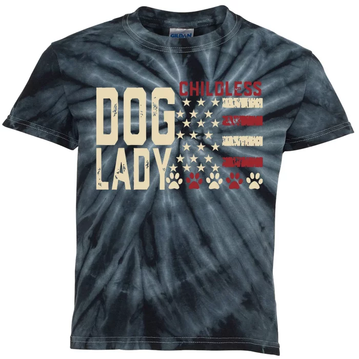 Childless Dog Lady Vote 2024 Us Flag Democratic President Kids Tie-Dye T-Shirt