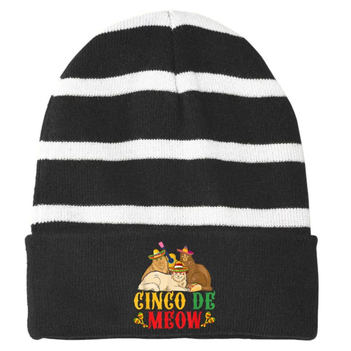 Cinco De Meow Funny Cinco De Mayo Women Cat Striped Beanie with Solid Band