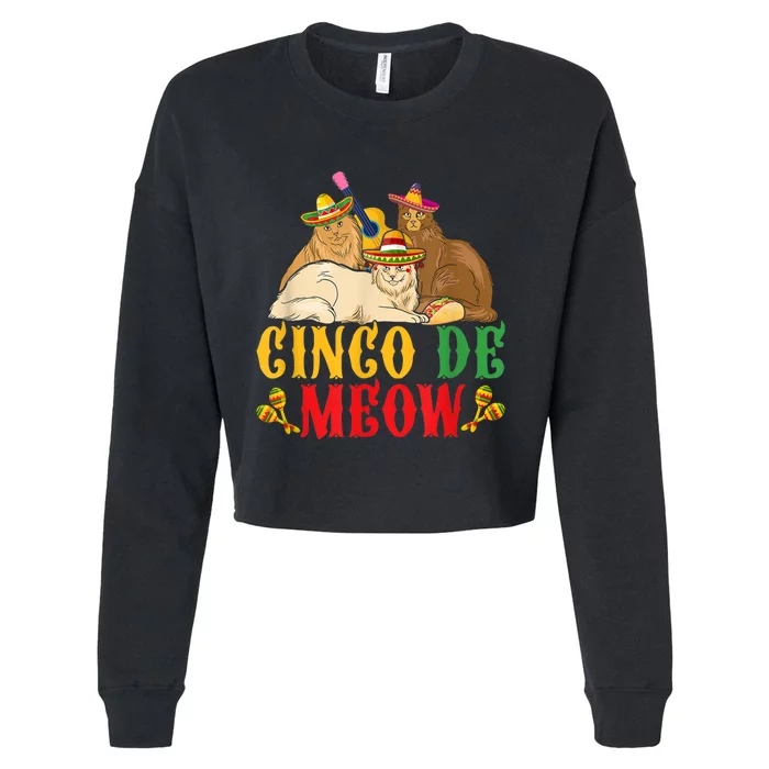 Cinco De Meow Funny Cinco De Mayo Women Cat Cropped Pullover Crew