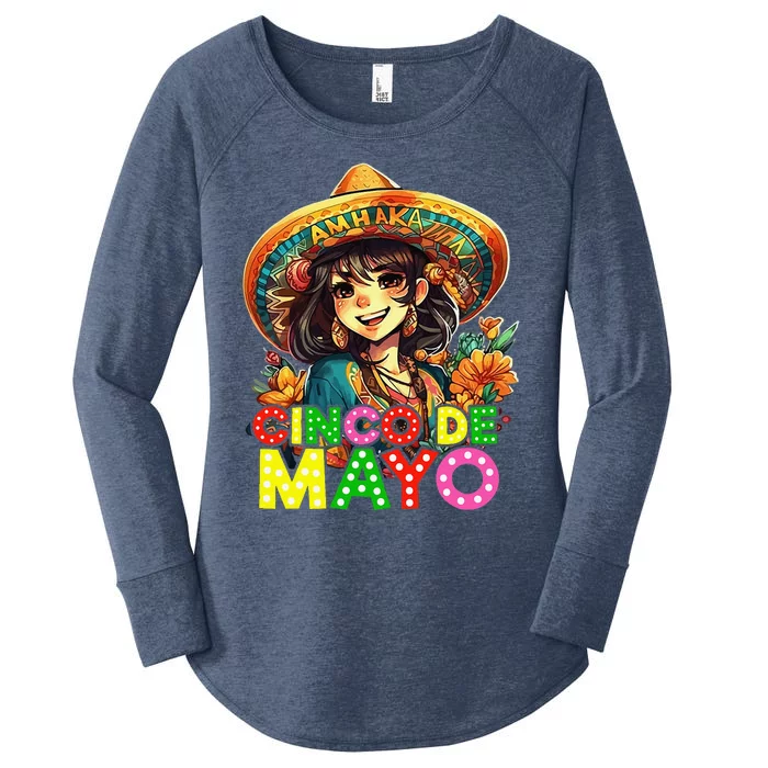 Cinco De Mayo Girl Mexican Fiesta 5 De Mayo Anime Girl Women's Perfect Tri Tunic Long Sleeve Shirt