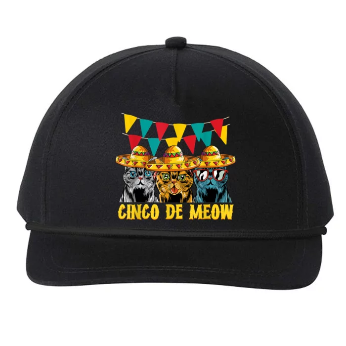 Cinco De Meow Cats Cinco De Mayo Mexico Snapback Five-Panel Rope Hat