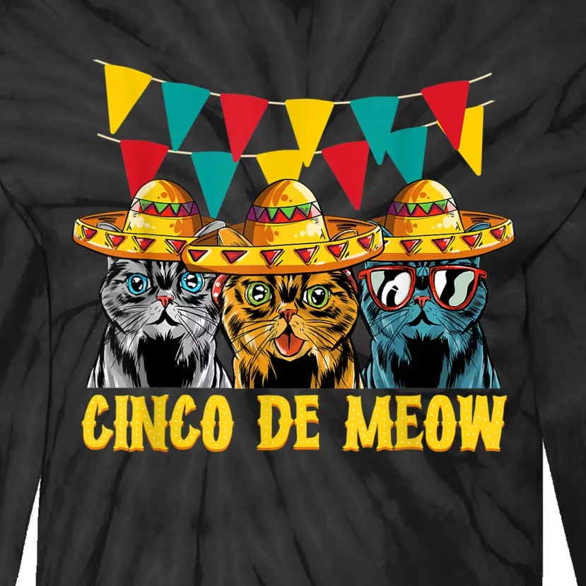 Cinco De Meow Cats Cinco De Mayo Mexico Tie-Dye Long Sleeve Shirt