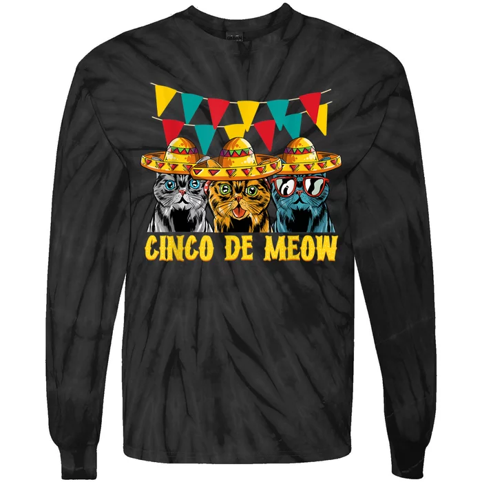 Cinco De Meow Cats Cinco De Mayo Mexico Tie-Dye Long Sleeve Shirt