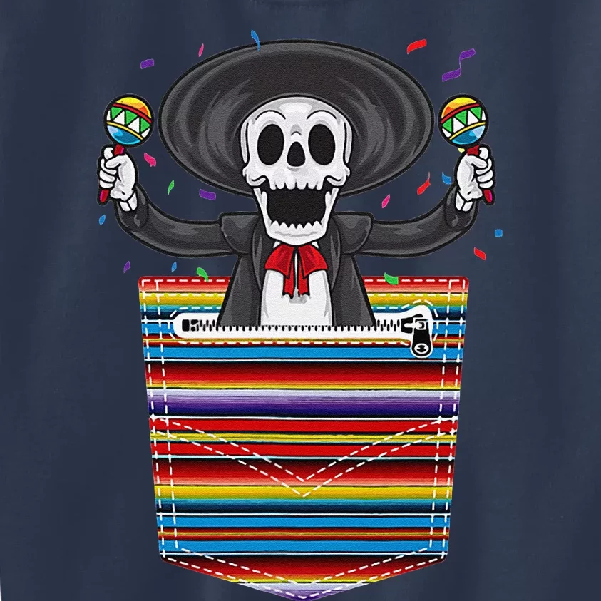 Cinco De Mayo Calaca Blanket Pocket Serape Mexican Kids Sweatshirt