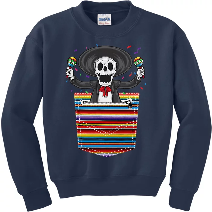 Cinco De Mayo Calaca Blanket Pocket Serape Mexican Kids Sweatshirt