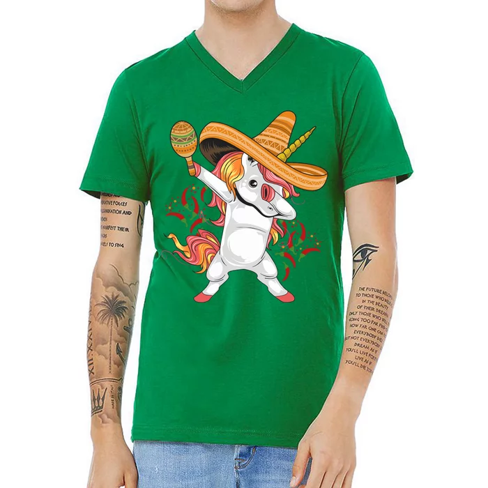 Cinco De Mayo Unicorn Dab V-Neck T-Shirt