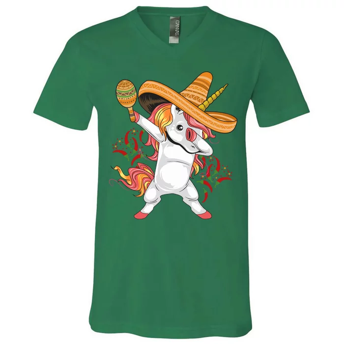 Cinco De Mayo Unicorn Dab V-Neck T-Shirt