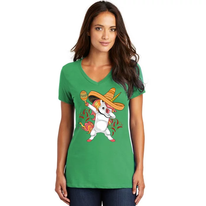 Cinco De Mayo Unicorn Dab Women's V-Neck T-Shirt