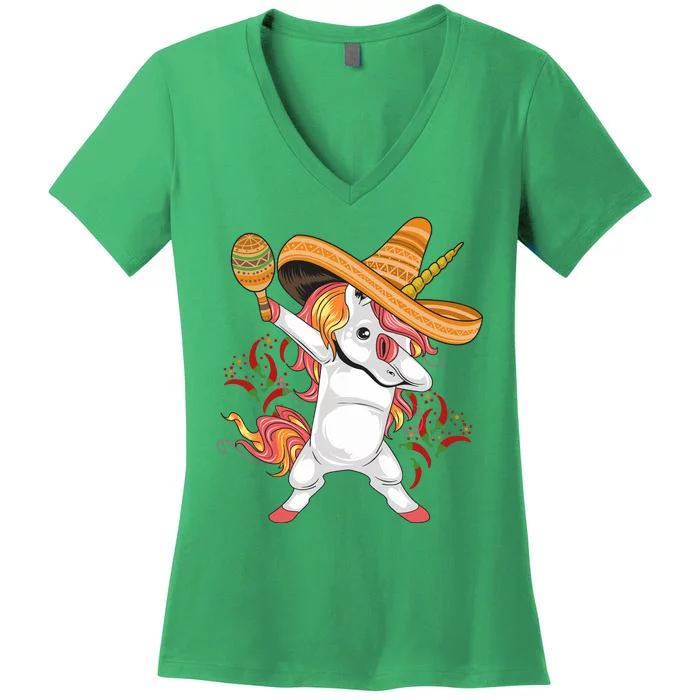 Cinco De Mayo Unicorn Dab Women's V-Neck T-Shirt