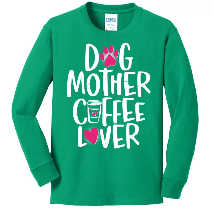 Cute Dog Mother Coffee Lover Kids Long Sleeve Shirt