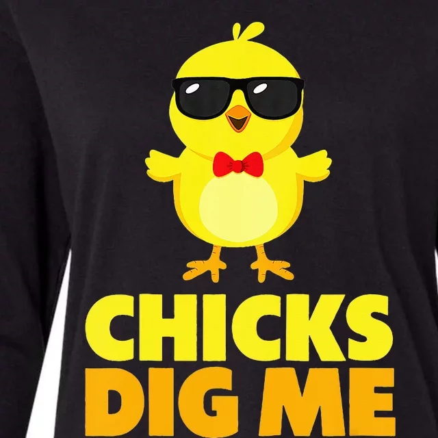 Chicks Dig Me Happy Easter Day Egg Hunt Funny Womens Cotton Relaxed Long Sleeve T-Shirt