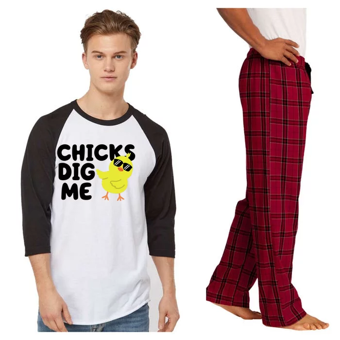 Chicks Dig Me Funny Baby Chick Chicken Raglan Sleeve Pajama Set