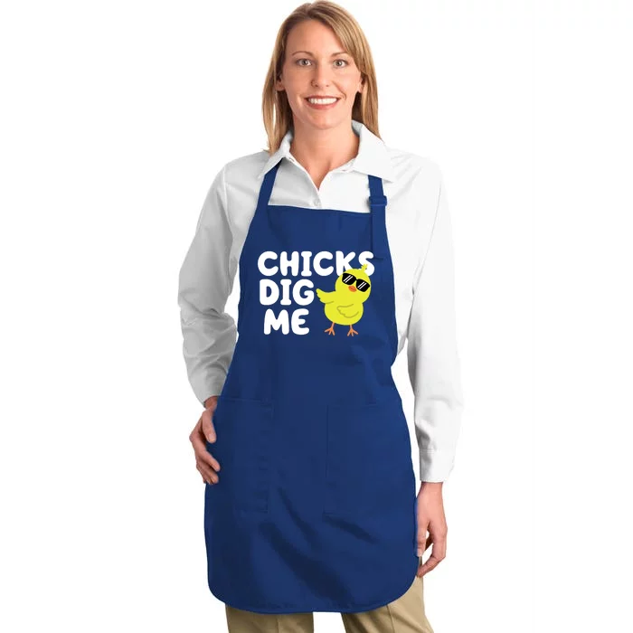 Chicks Dig Me Funny Baby Chick Chicken Full-Length Apron With Pocket