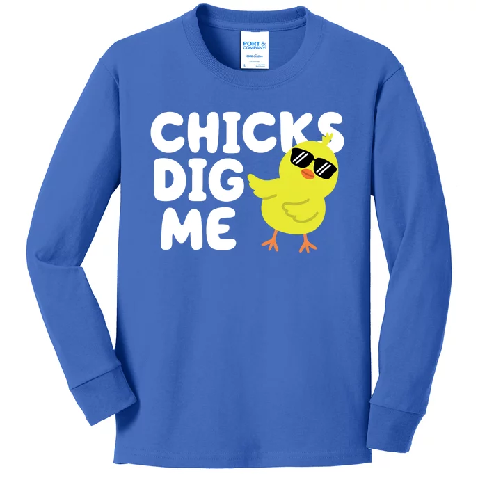 Chicks Dig Me Funny Baby Chick Chicken Kids Long Sleeve Shirt