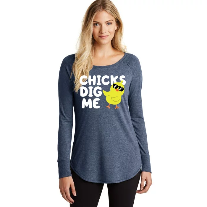 Chicks Dig Me Funny Baby Chick Chicken Women's Perfect Tri Tunic Long Sleeve Shirt