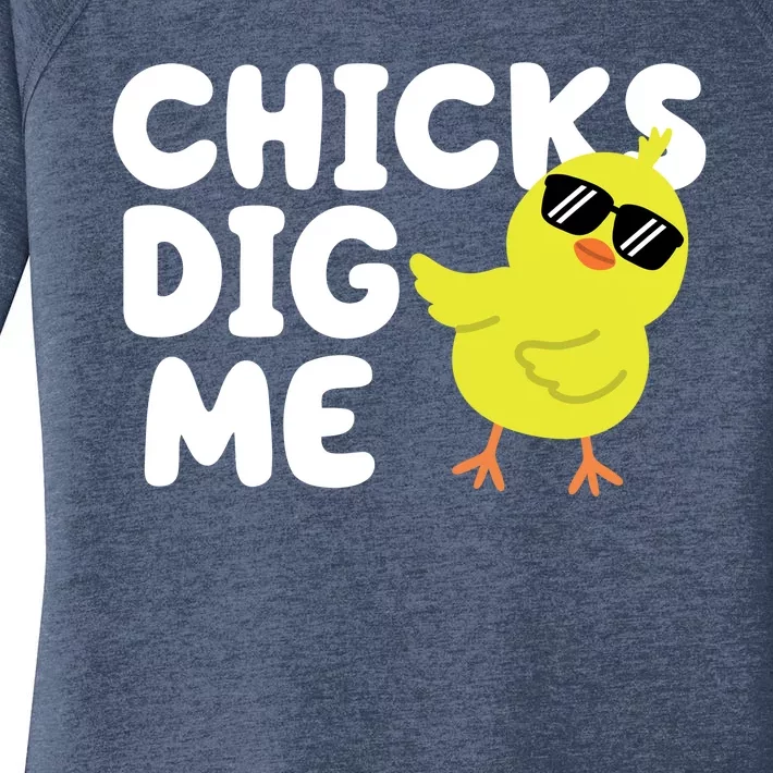 Chicks Dig Me Funny Baby Chick Chicken Women's Perfect Tri Tunic Long Sleeve Shirt