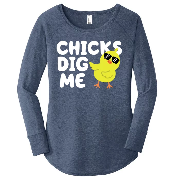 Chicks Dig Me Funny Baby Chick Chicken Women's Perfect Tri Tunic Long Sleeve Shirt