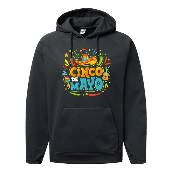 Cinco De Mayo Funny Mexican Sombrero Maracas With Tacos Performance Fleece Hoodie