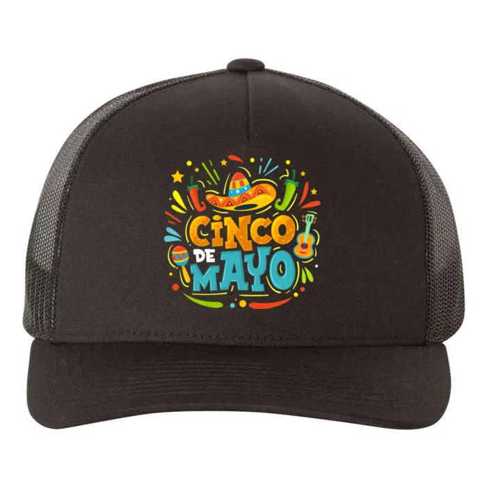 Cinco De Mayo Funny Mexican Sombrero Maracas With Tacos Yupoong Adult 5-Panel Trucker Hat