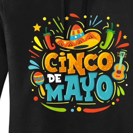 Cinco De Mayo Funny Mexican Sombrero Maracas With Tacos Women's Pullover Hoodie