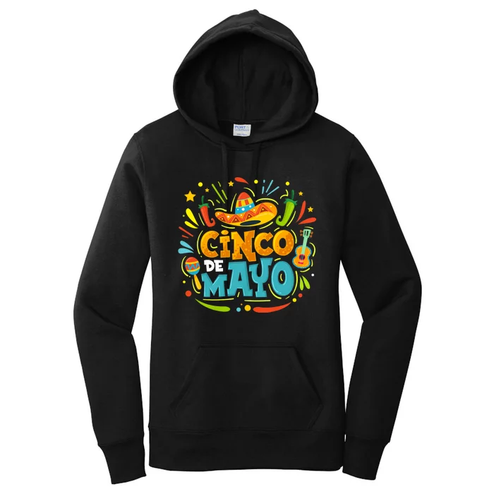 Cinco De Mayo Funny Mexican Sombrero Maracas With Tacos Women's Pullover Hoodie