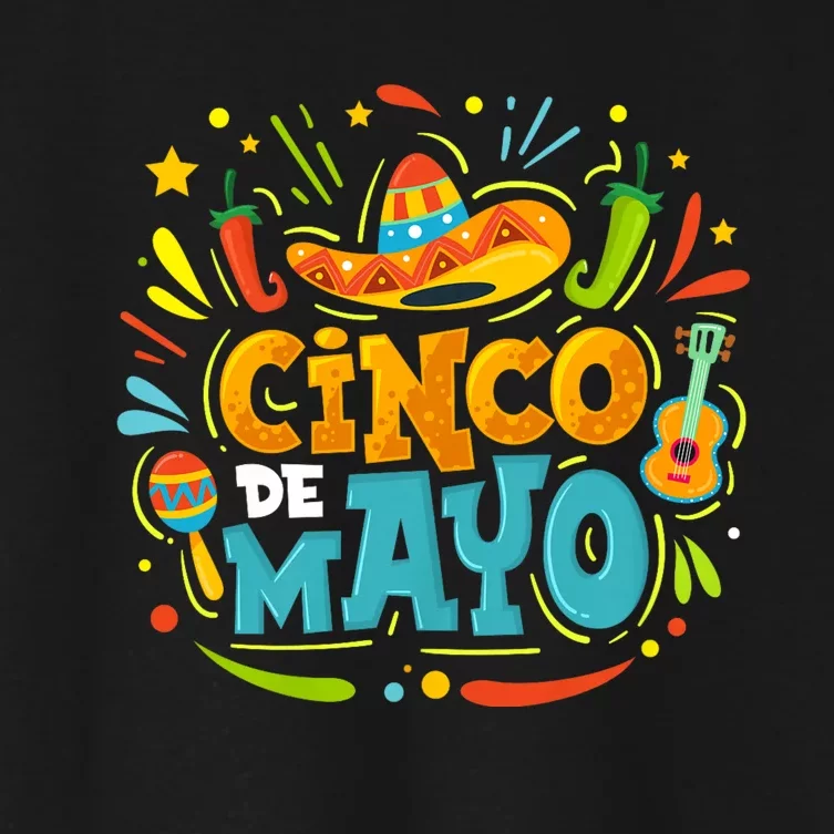 Cinco De Mayo Funny Mexican Sombrero Maracas With Tacos Women's Crop Top Tee