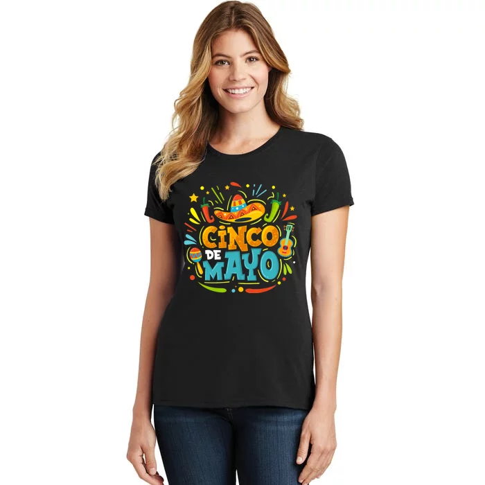 Cinco De Mayo Funny Mexican Sombrero Maracas With Tacos Women's T-Shirt