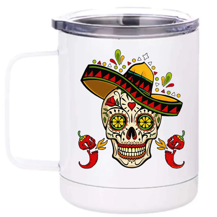 Cinco De Mayo Mexican Fiesta Sugar Skull Cinco De Mayo Front & Back 12oz Stainless Steel Tumbler Cup