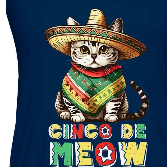 Cinco De Mayo Funny Mexican Cat Sombrero Poncho Ladies Essential Flowy Tank