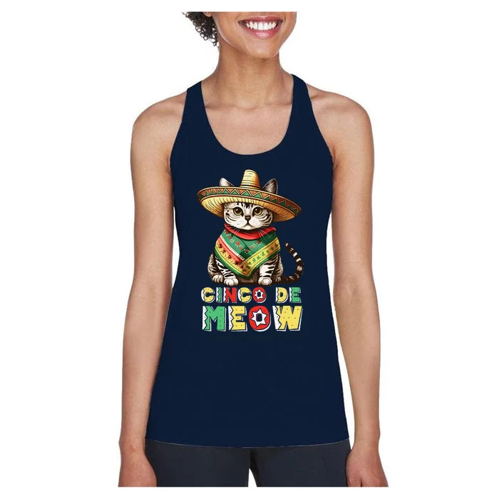 Cinco De Mayo Funny Mexican Cat Sombrero Poncho Women's Racerback Tank