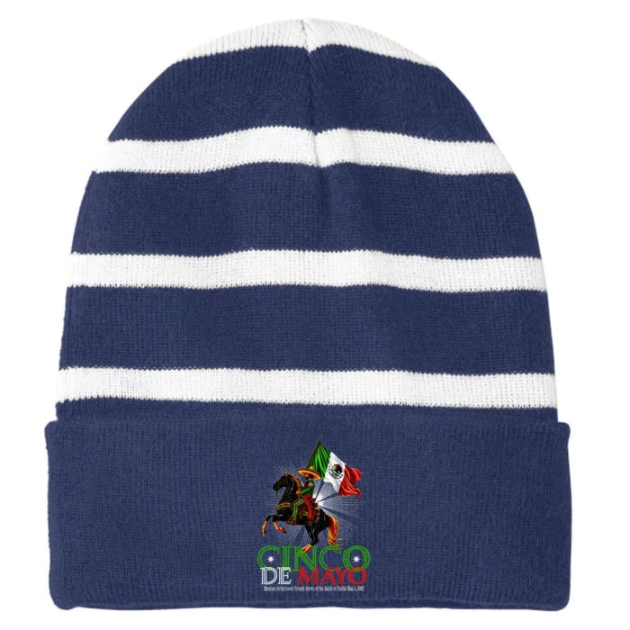 Cinco De Mayo Battle Of Puebla May 5 1862 Mexican Striped Beanie with Solid Band