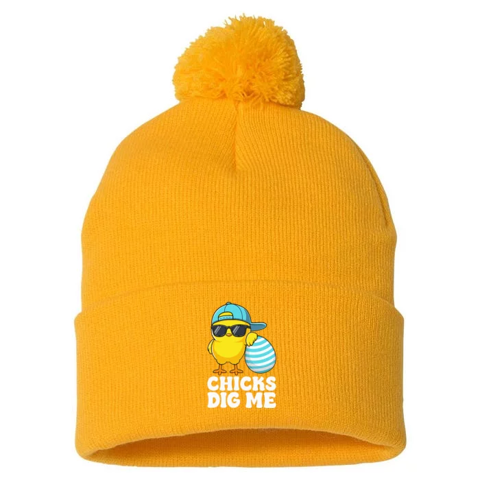 Chicks Dig Me Easter Happy Easter Funny Pom Pom 12in Knit Beanie