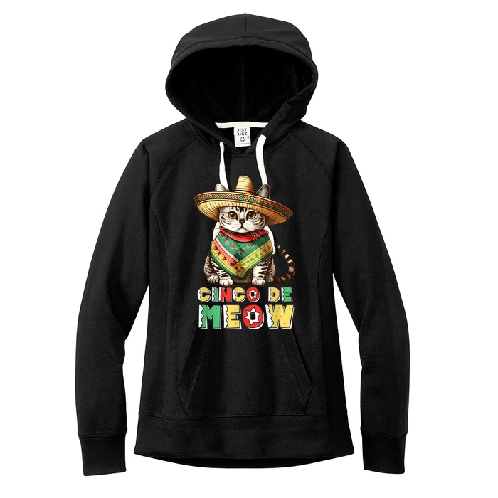 Feliz Cinco de Mayo! Cute Mexican Cat Sombrero Fiesta 5 Mayo Women's Fleece Hoodie