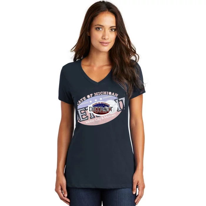 Cool Detroit Motor City Motown Logo Women's V-Neck T-Shirt