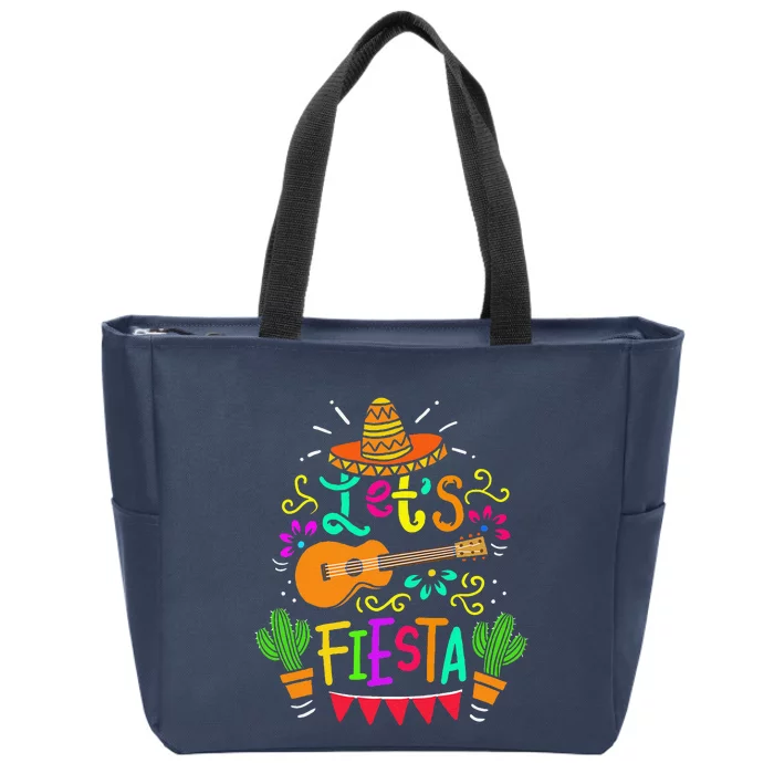 Cinco De Mayo Mexican Guitar Cactus Zip Tote Bag