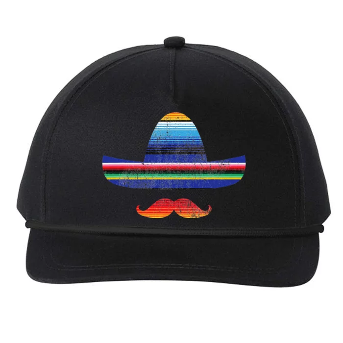 Cinco De Mayo Serape Blanket Inspired Sombrero Mustache Snapback Five-Panel Rope Hat