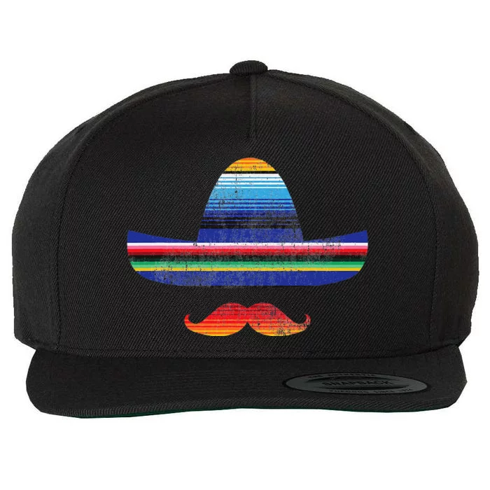 Cinco De Mayo Serape Blanket Inspired Sombrero Mustache Wool Snapback Cap