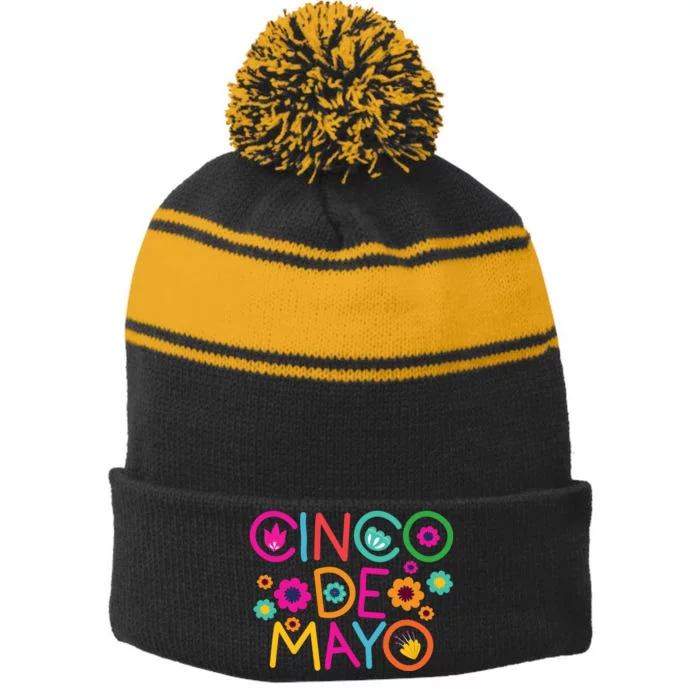 Cinco De Mayo Colorful Celebration Stripe Pom Pom Beanie