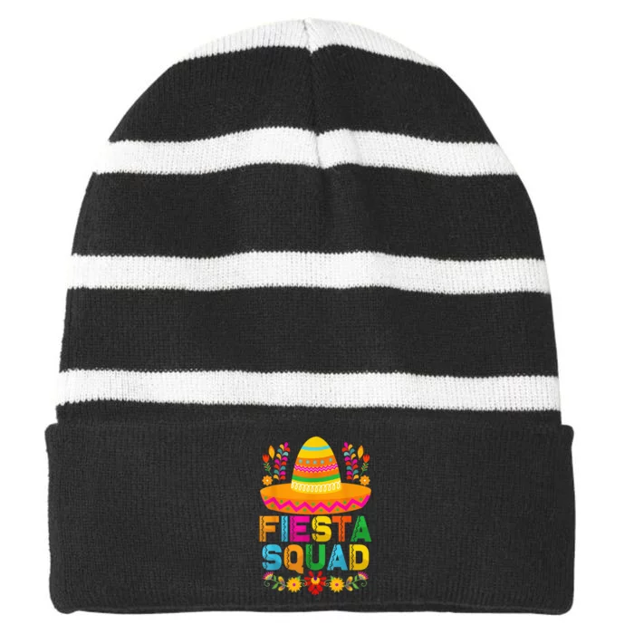 Cinco De Mayo Fiesta Squad Mexican Party Cinco De Mayo Party Striped Beanie with Solid Band