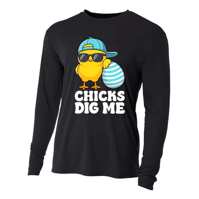 Chicks Dig Me Easter Happy Easter Funny Cooling Performance Long Sleeve Crew