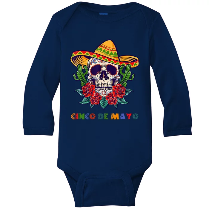 Cinco De Mayo Skull Floral Celebration Baby Long Sleeve Bodysuit