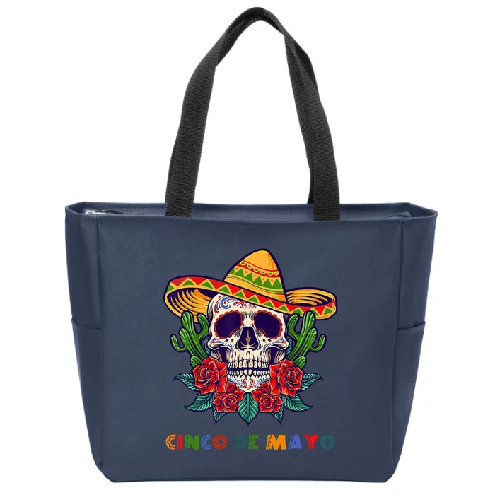 Cinco De Mayo Skull Floral Celebration Zip Tote Bag