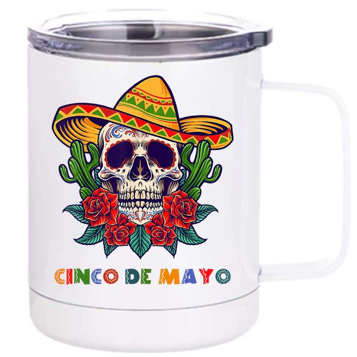 Cinco De Mayo Skull Floral Celebration Front & Back 12oz Stainless Steel Tumbler Cup