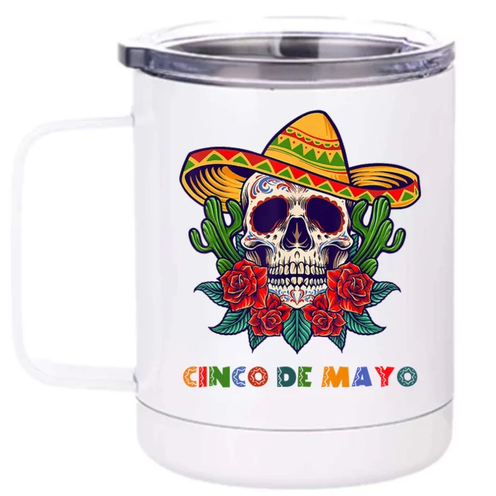 Cinco De Mayo Skull Floral Celebration Front & Back 12oz Stainless Steel Tumbler Cup