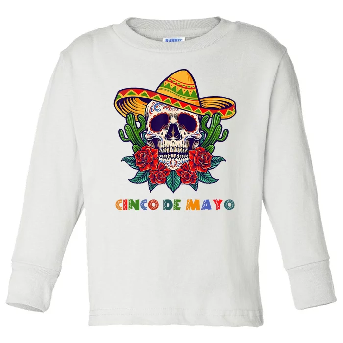 Cinco De Mayo Skull Floral Celebration Toddler Long Sleeve Shirt